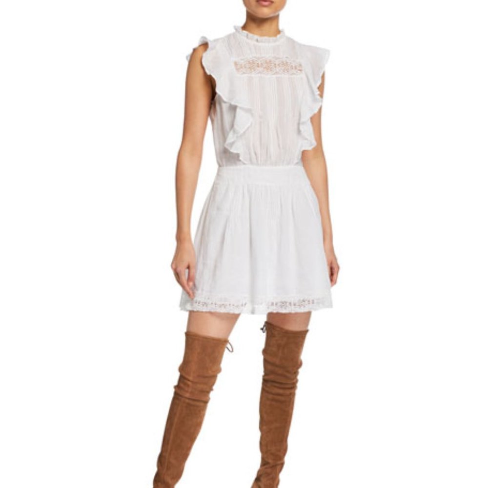 FRAME Lace Pintuck Short Dress with Ruffles